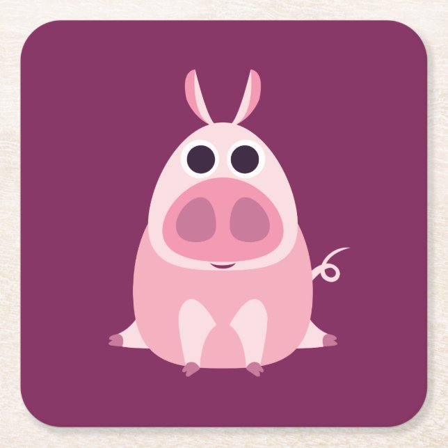 Leary the Pig Square Paper Coaster (Front)