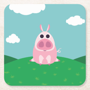 Leary the Pig Square Paper Coaster