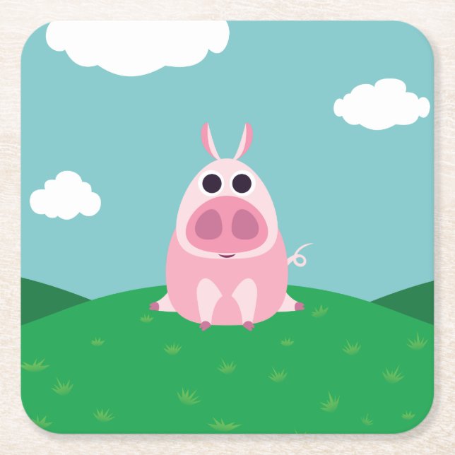 Leary the Pig Square Paper Coaster (Front)