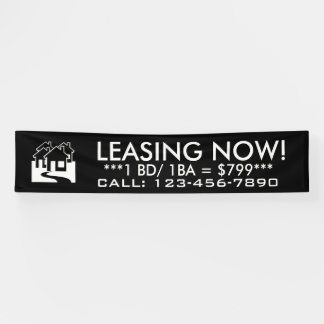 Leasing now simple black white house banner sign