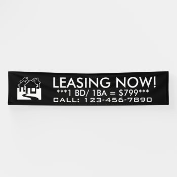 Leasing Now Simple Black White House Banner Sign by ProfessionalOffice at Zazzle