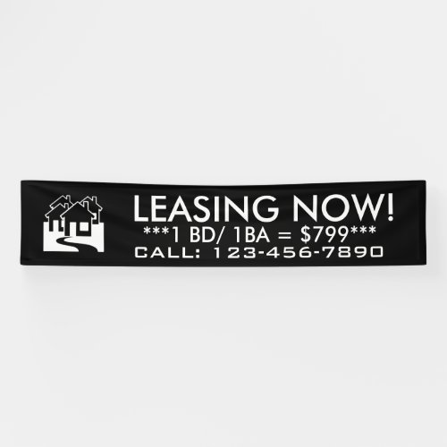 Leasing now simple black white house banner sign