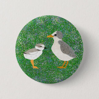 Least Tern and Piping Plover Chick in Wildflowers Button