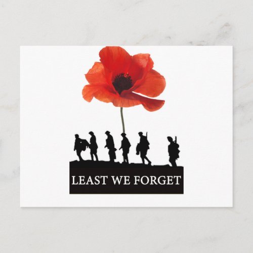 LEAST WE FORGET SOLDIERS MARCHING POSTCARD