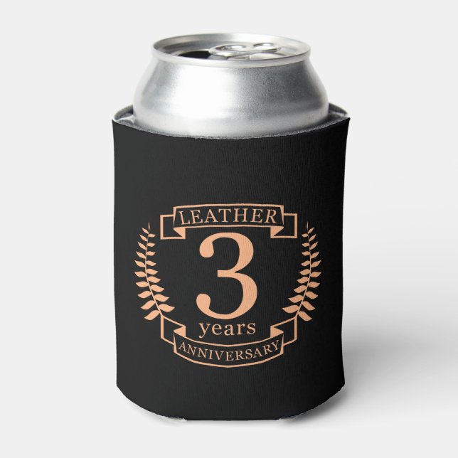 Leather 3 years wedding anniversary can cooler (Can Front)