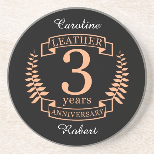 Leather 3 years wedding anniversary coaster