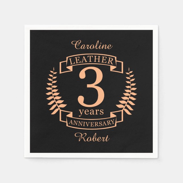 Leather 3 years wedding anniversary napkins (Front)