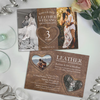 Leather 3rd wedding anniversary heart party invitation