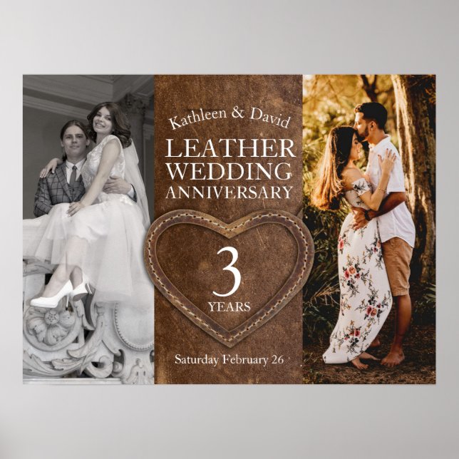 Leather 3rd wedding anniversary heart party poster (Front)