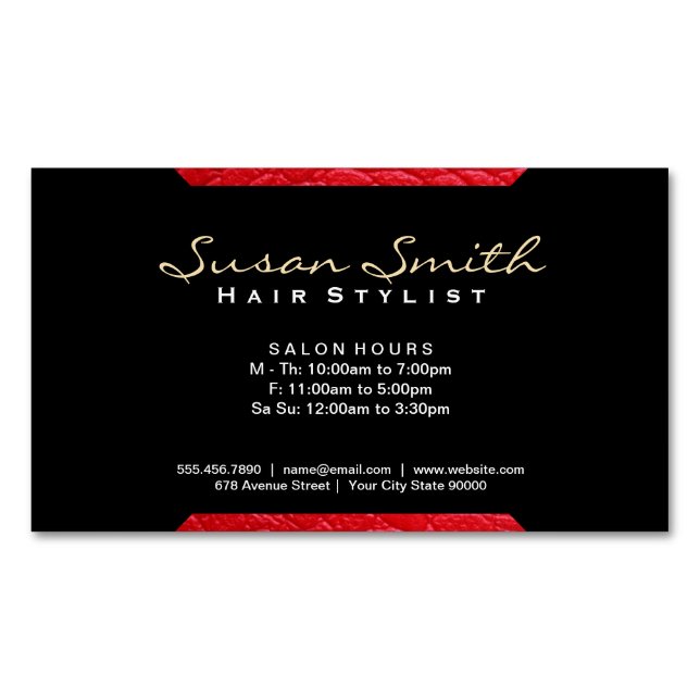 Leather Accent (red) | Chic, Luxe Business Card Magnet (Front)