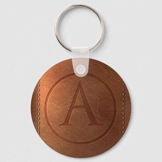 leather alphabet letter A Keychain (Front)
