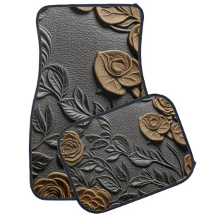Leather and and rose 3d look car mat set