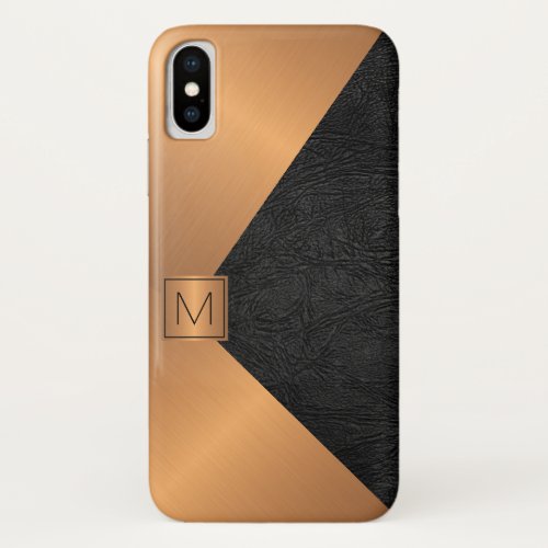 Leather and Copper Gold Metal Geometric Monogram iPhone XS Case