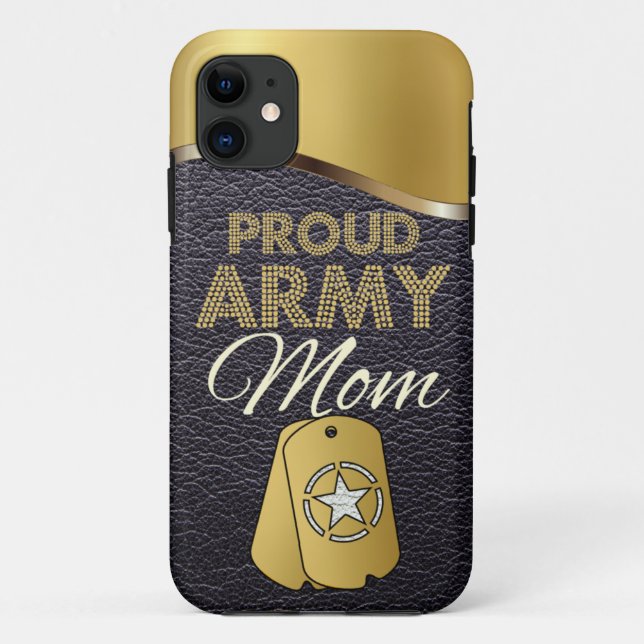 Leather and Gold Proud Army Mom Case-Mate iPhone Case (Back)
