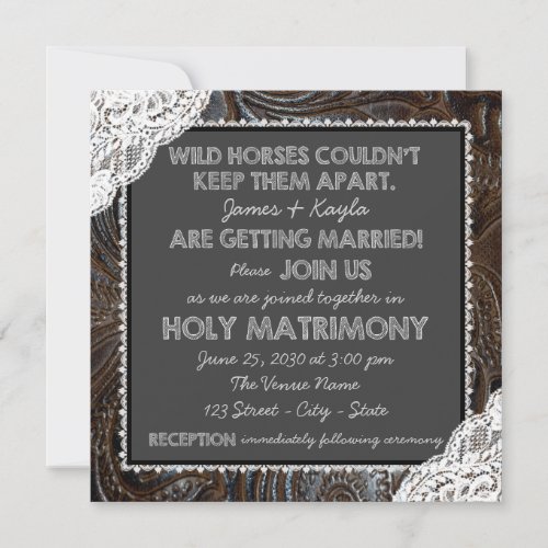 Leather and Lace Chalkboard Wedding Invitation