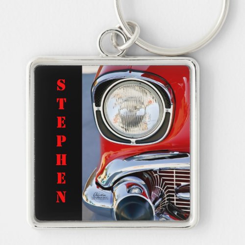 Leather and Lace Classic Car with Name Keychain