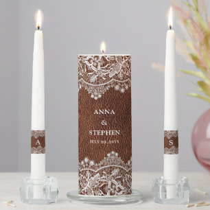 Leather and Lace Couple's Wedding Unity Candle Set