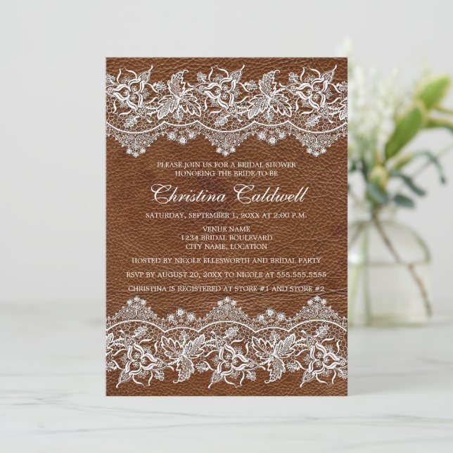 Leather and Lace Look Bridal Shower Invitation (Standing Front)