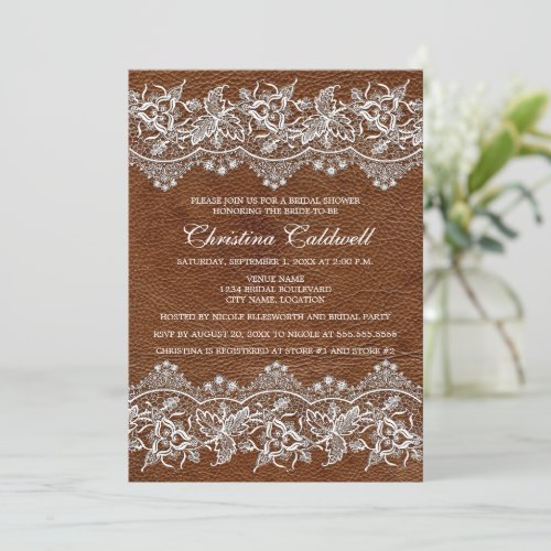 Leather and Lace Look Bridal Shower Invites