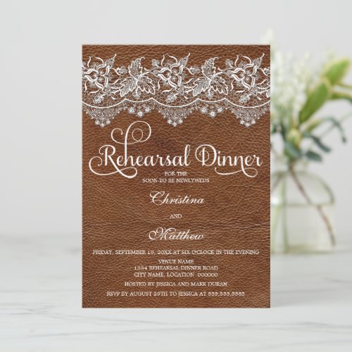 Leather and Lace Look Rehearsal Dinner Invitation