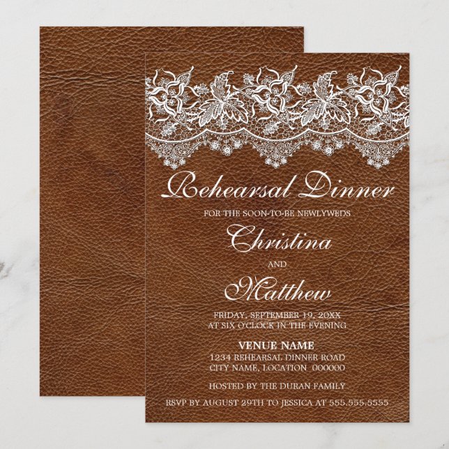 Leather and Lace Look Rehearsal Dinner Invitation (Front/Back)