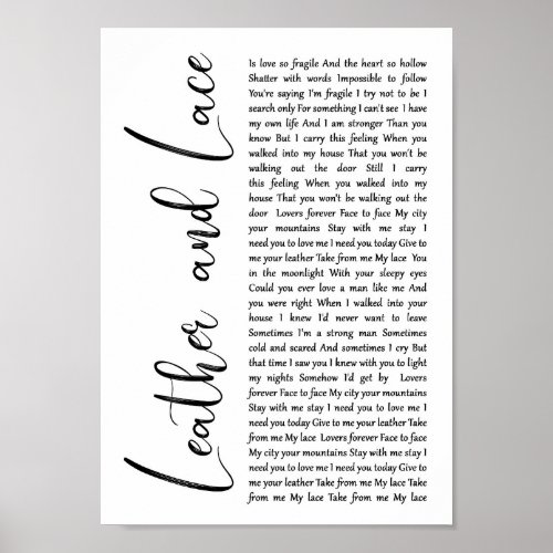 Leather And Lace White Script Song Lyric Print