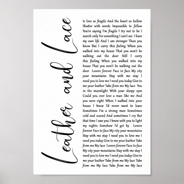 Leather And Lace White Script Song Lyric Print (Front)