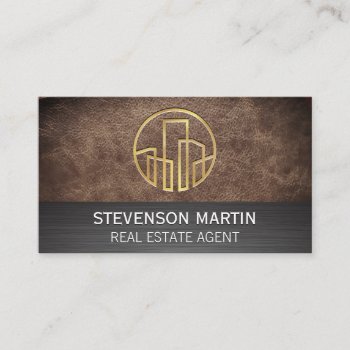 Leather And Metallic | Gold Embossed Buildings Business Card by lovely_businesscards at Zazzle