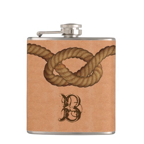 Leather and Rope Custom Monogrammed Flask