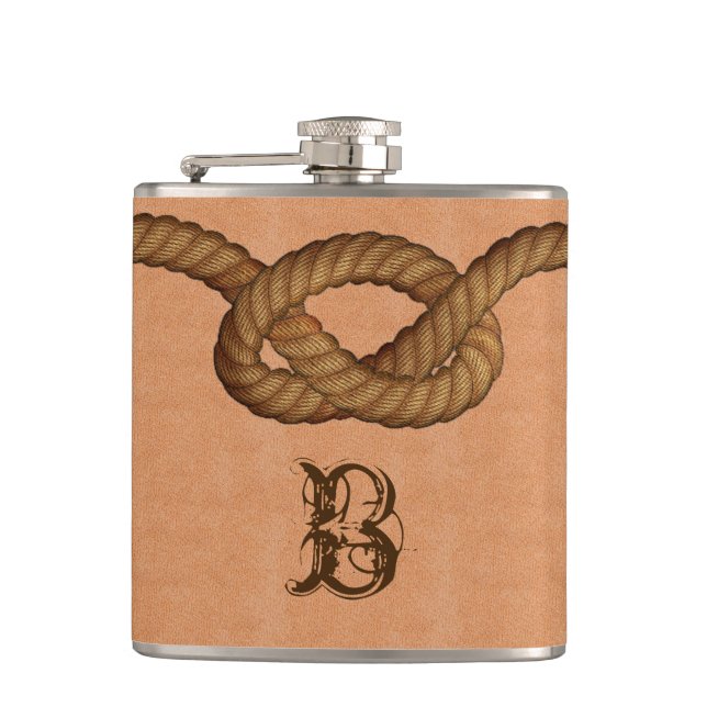 Leather and Rope Custom Monogrammed Flask (Front)