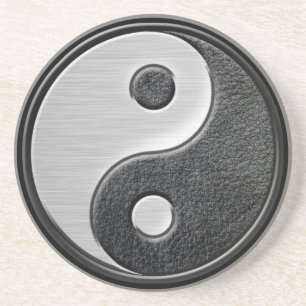 Leather and Steel Effect Yin Yang Graphic Drink Coaster