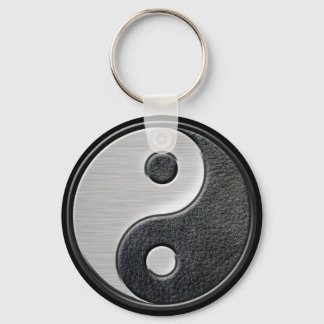 Leather and Steel Effect Yin Yang Graphic Keychain