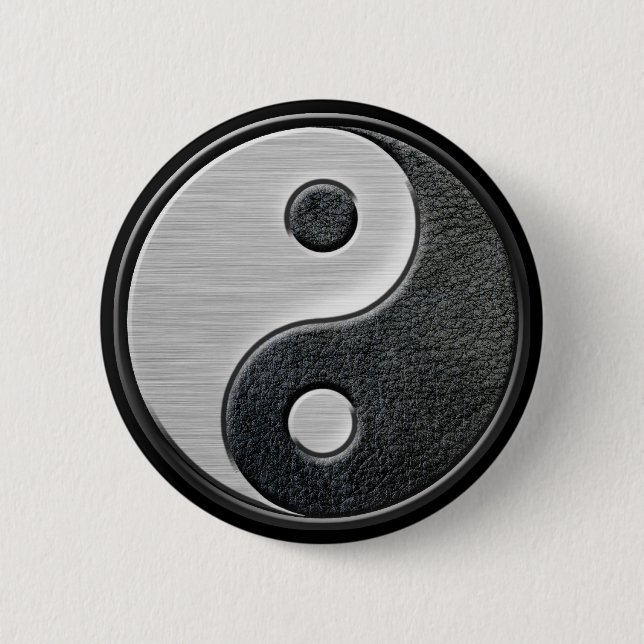 Leather and Steel Effect Yin Yang Graphic Pinback Button (Front)