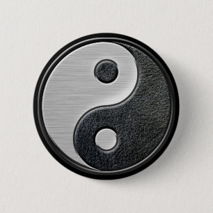 Leather and Steel Effect Yin Yang Graphic Pinback Button