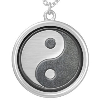 Leather and Steel Effect Yin Yang Graphic Silver Plated Necklace