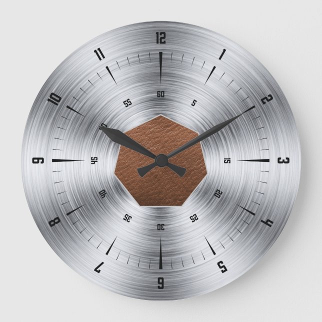 Leather and Steel Print Large Clock (Front)