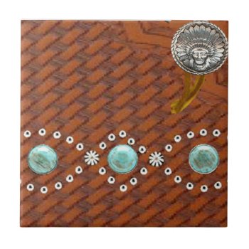 Leather "apache" Turquoise Western Tile by BootsandSpurs at Zazzle