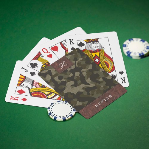 Leather  Army Camouflage Pattern Name  Monogram Playing Cards