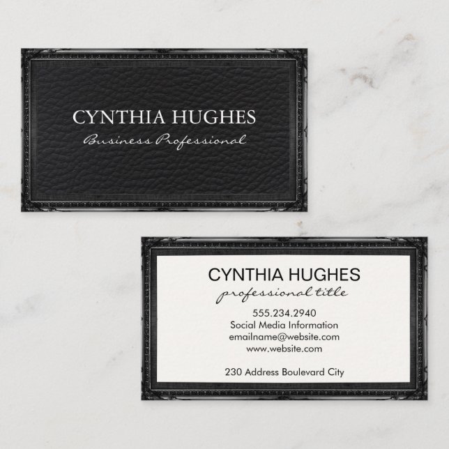 Leather Background | Black Antique Frame Business Card (Front/Back)