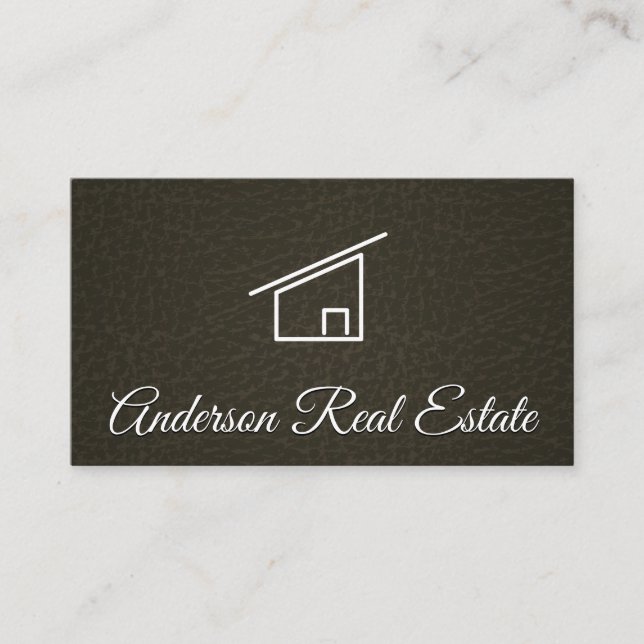 Leather Background | Realtor | Home Icon Business Card (Front)