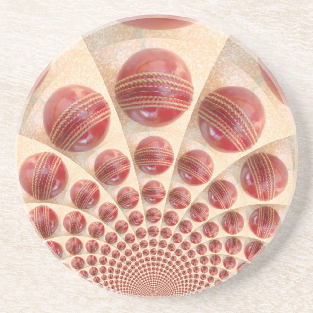 Leather Ball Rhythm Cricket Balls: Rhythmic Array Sandstone Coaster (Front)