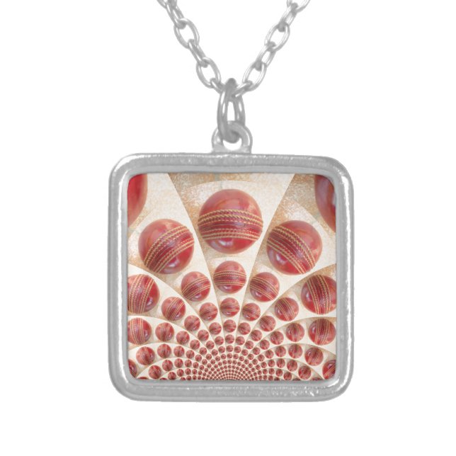 Leather Ball Rhythm Cricket Balls: Rhythmic Array Silver Plated Necklace (Front)