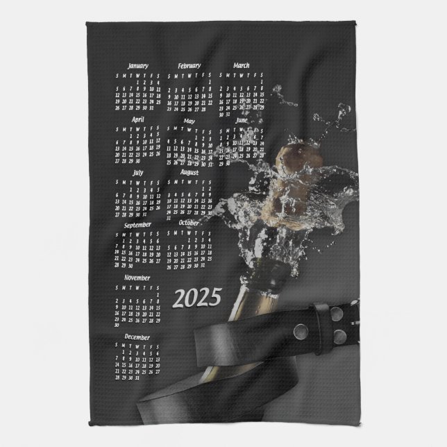 Leather Belt & Champagne Bottle 2025 Calendar Kitchen Towel (Vertical)