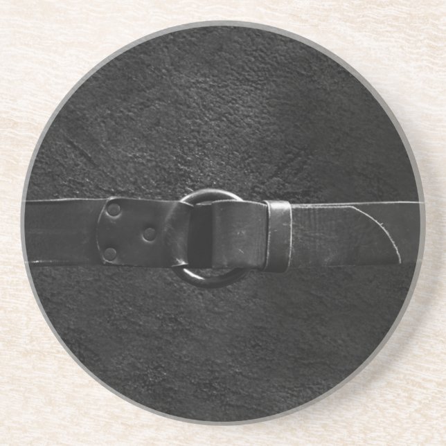 Leather & Belt, Dark Gray Sandstone Drink Coaster (Front)