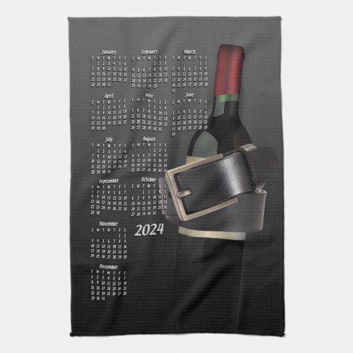 Leather Belt  Wine Bottle 2024 Calendar Kitchen Towel