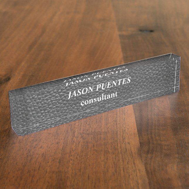 Leather black background modern elegant desk name plate (Side)