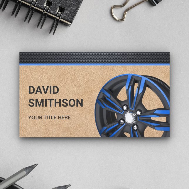 Leather Black Blue Car Alloy Wheel Rim Mechanic Business Card (Creator Uploaded)