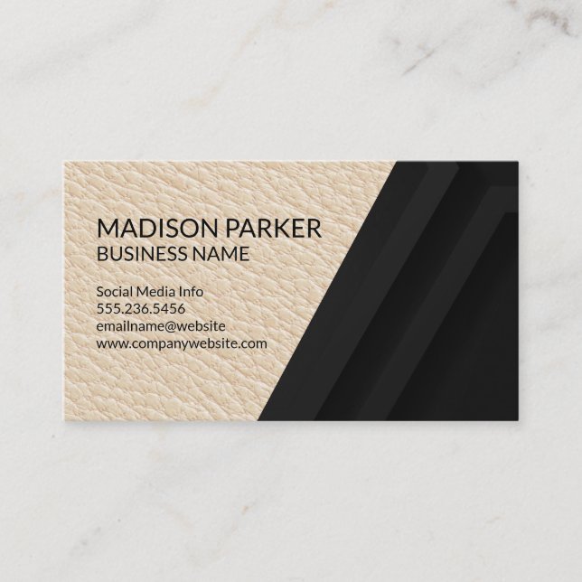 Leather | Black Geometric Background Business Card (Front)