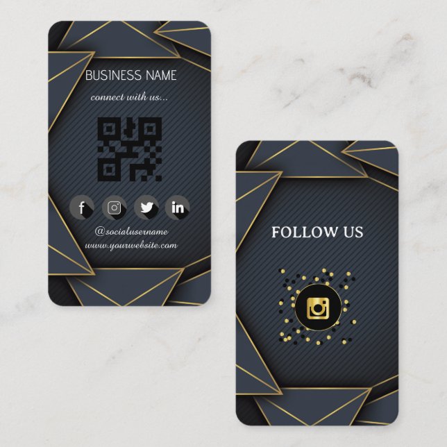 Leather black-Gold Social Media QR Code   Business Card (Front/Back)