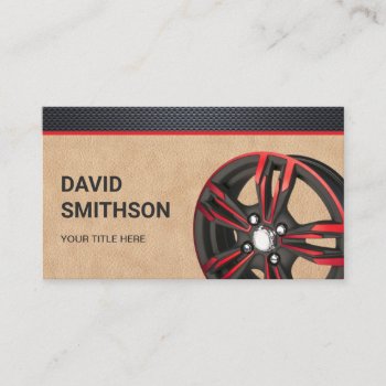 Leather Black Red Car Alloy Wheel Rim Mechanic Business Card by ShabzDesigns at Zazzle